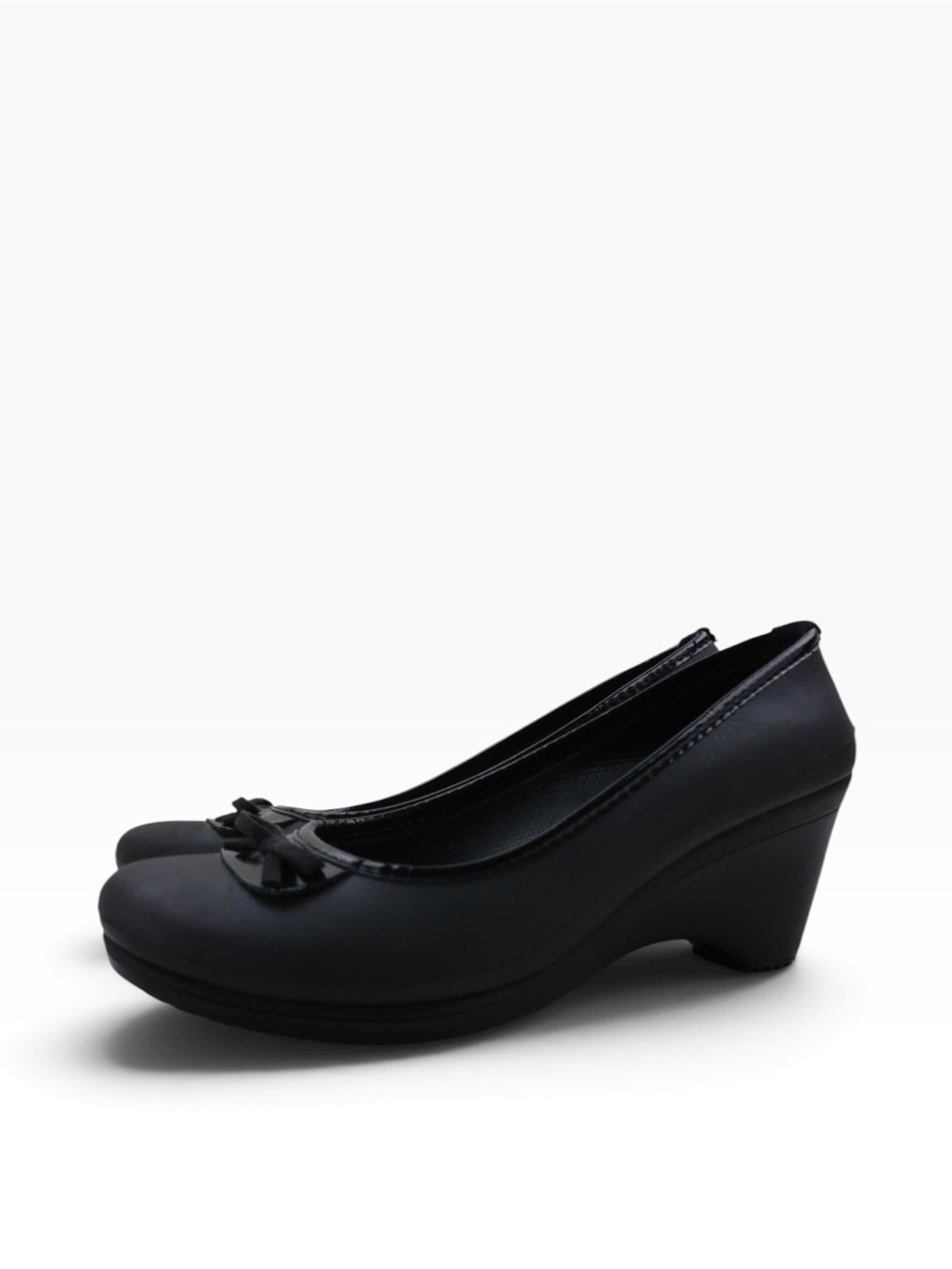 Crocs Lydia Black Dress Shoes Bow Pumps Wedge Heels Slip-On Platform size 9